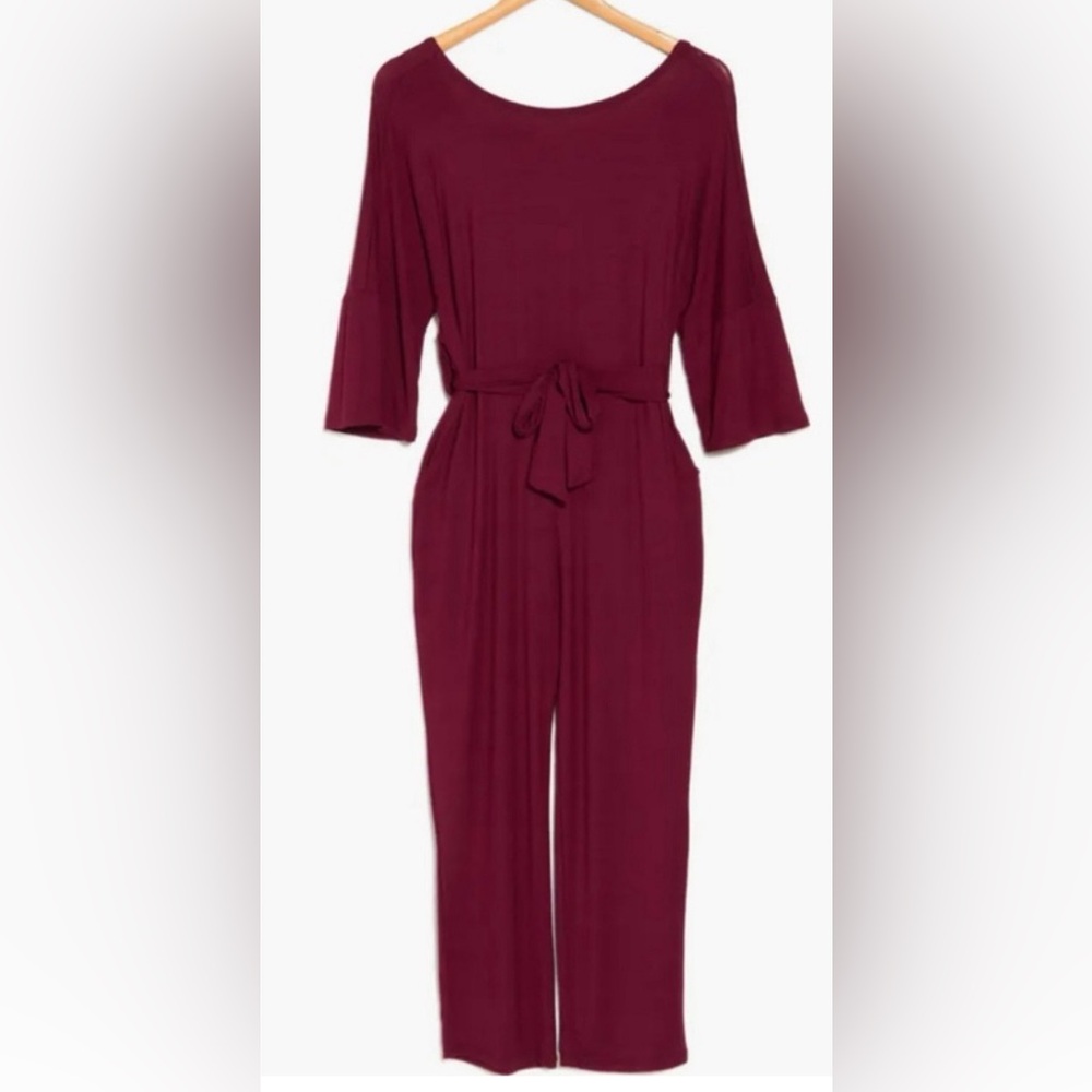 NWOT - Go Couture Tie Waist Jumpsuit in Burgundy - Size: Small